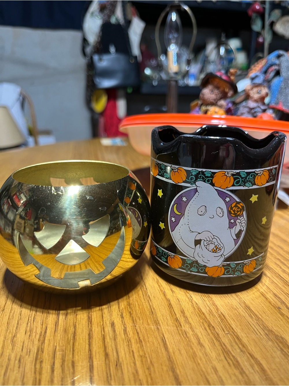 Kids Halloween Ghost Candle Holder Set - Black and Gold